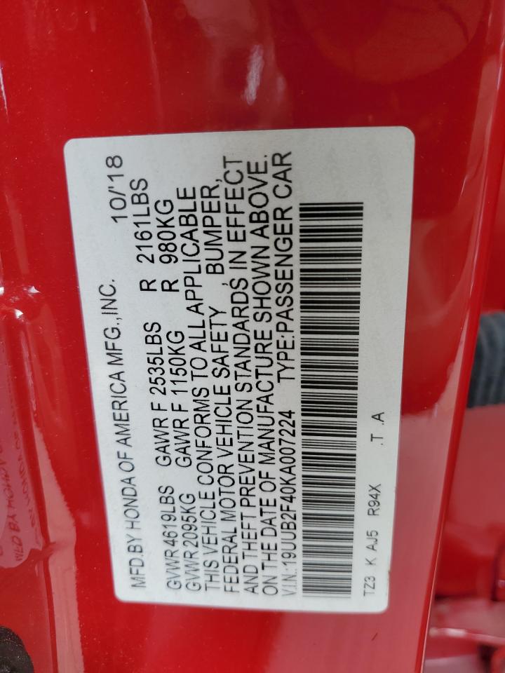 2019 Acura Tlx Technology VIN: 19UUB2F40KA007224 Lot: 57072315