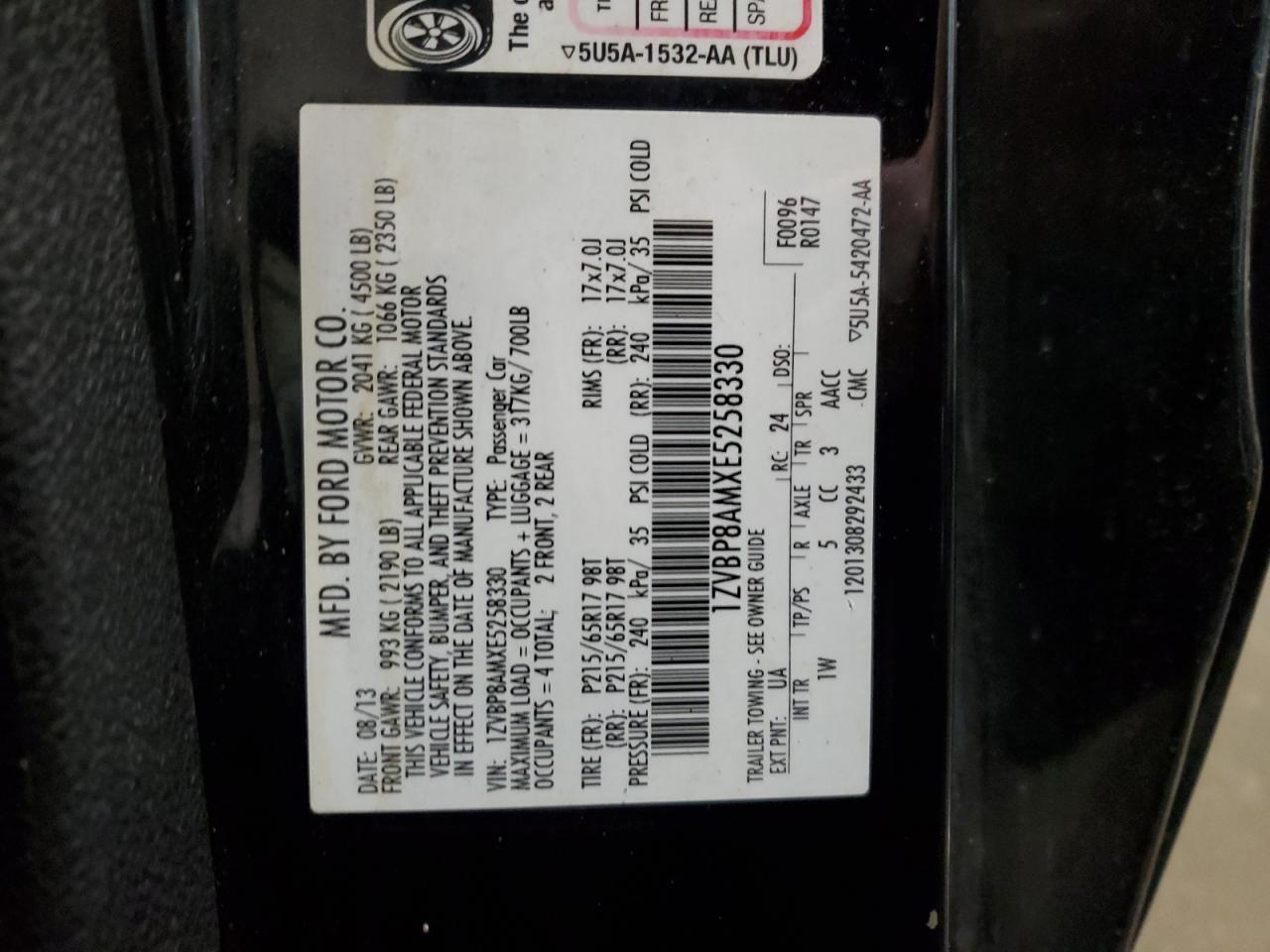 2014 Ford Mustang VIN: 1ZVBP8AMXE5258330 Lot: 56638925