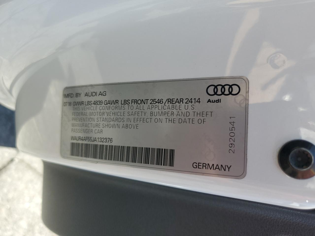 2018 Audi S5 Prestige VIN: WAUR4AF55JA132376 Lot: 59211985