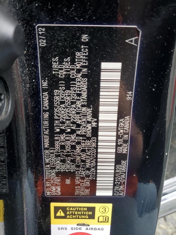 2012 Lexus Rx 350 VIN: 2T2ZK1BA7CC079833 Lot: 56165335