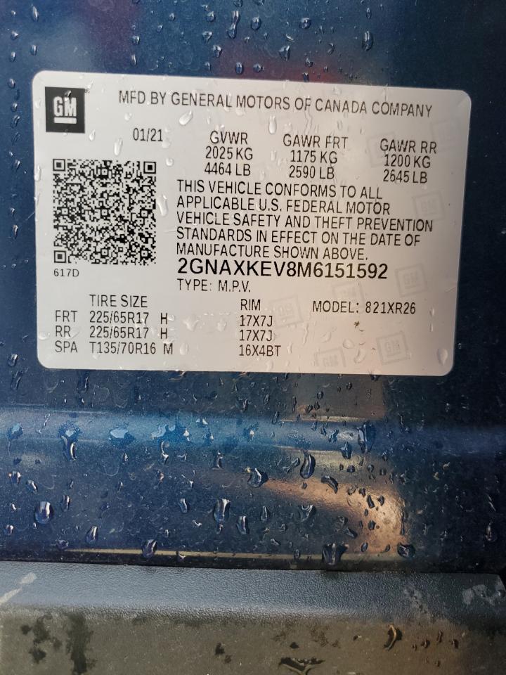 2021 Chevrolet Equinox Lt VIN: 2GNAXKEV8M6151592 Lot: 57900395