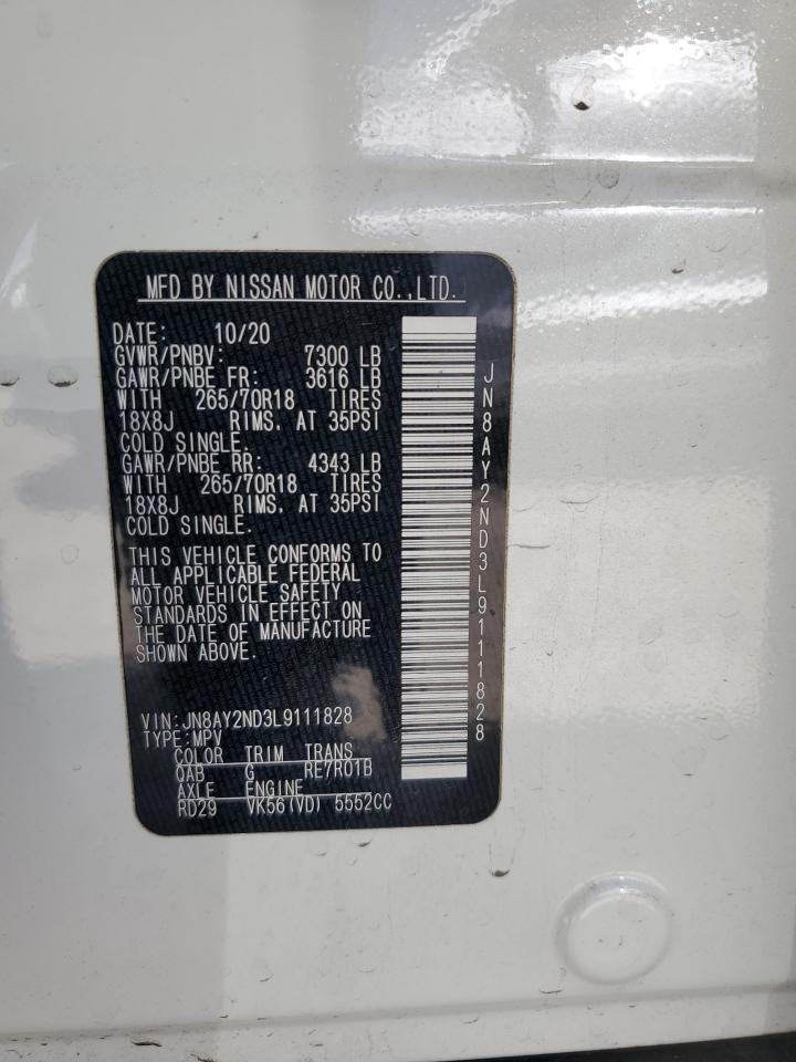 2020 Nissan Armada Sv VIN: JN8AY2ND3L9111828 Lot: 58581255