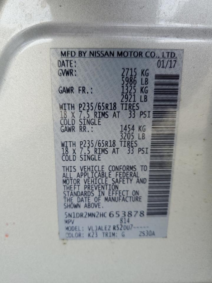 2017 Nissan Pathfinder S VIN: 5N1DR2MN2HC653878 Lot: 57475195