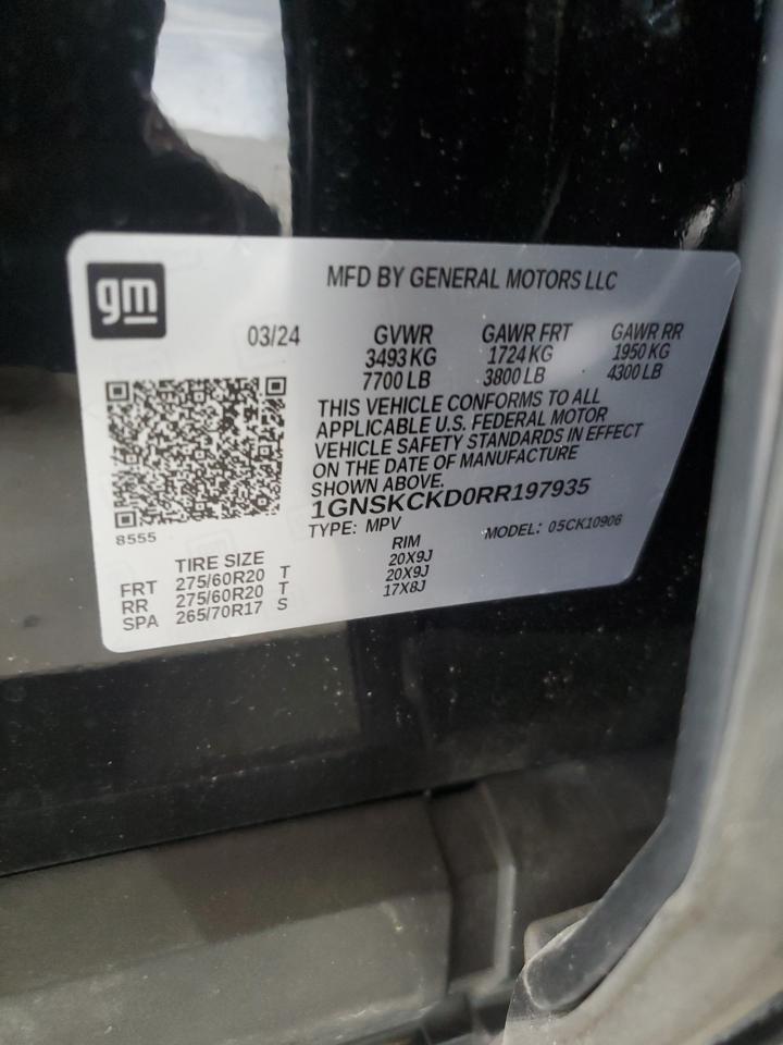 2024 Chevrolet Suburban K1500 Lt VIN: 1GNSKCKD0RR197935 Lot: 58192335