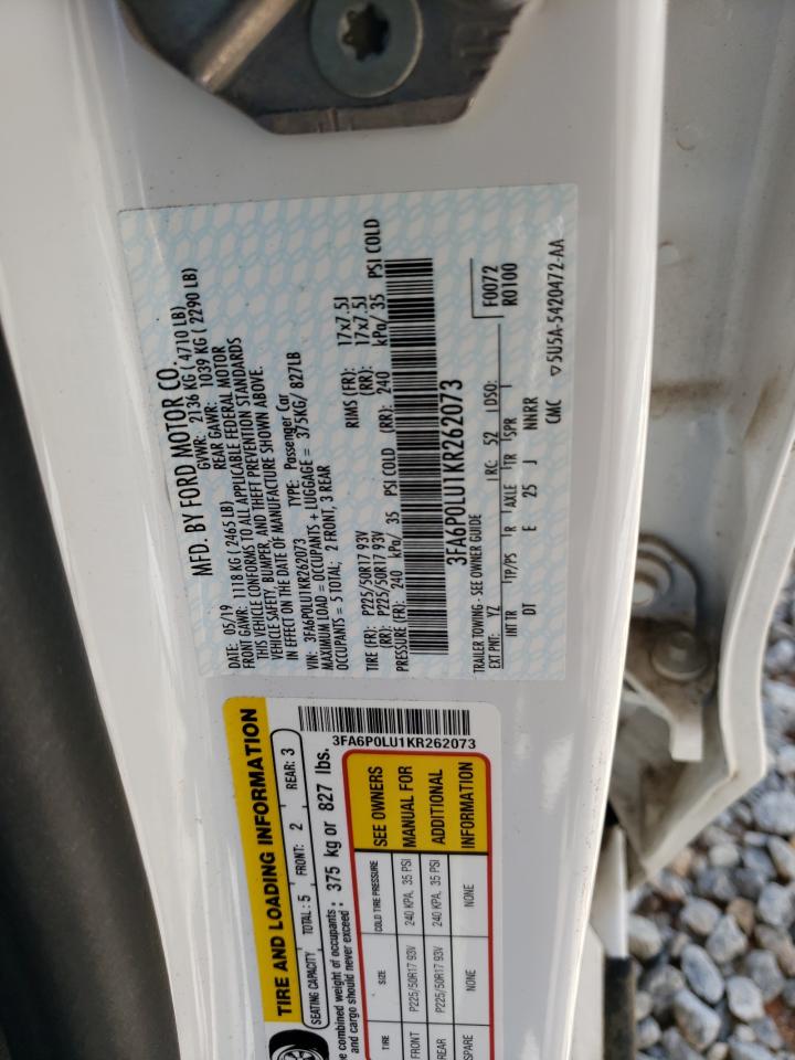 2019 Ford Fusion Se VIN: 3FA6P0LU1KR262073 Lot: 54039575