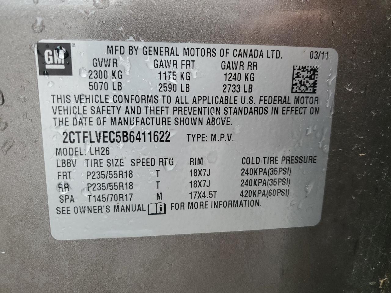 2011 GMC Terrain Slt VIN: 2CTFLVEC5B6411622 Lot: 56589905