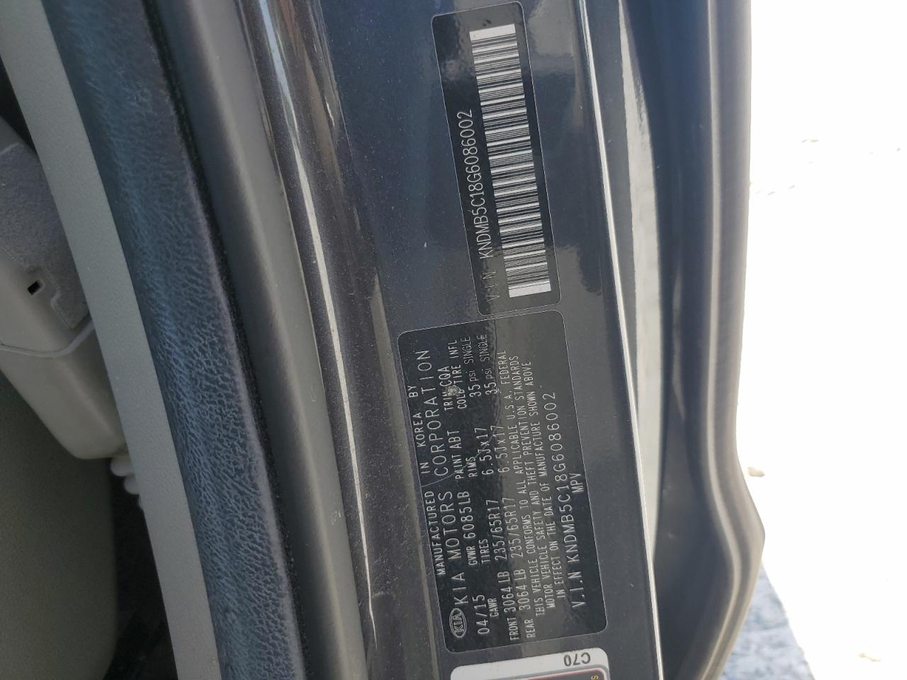 2016 Kia Sedona Lx VIN: KNDMB5C18G6086002 Lot: 56635185