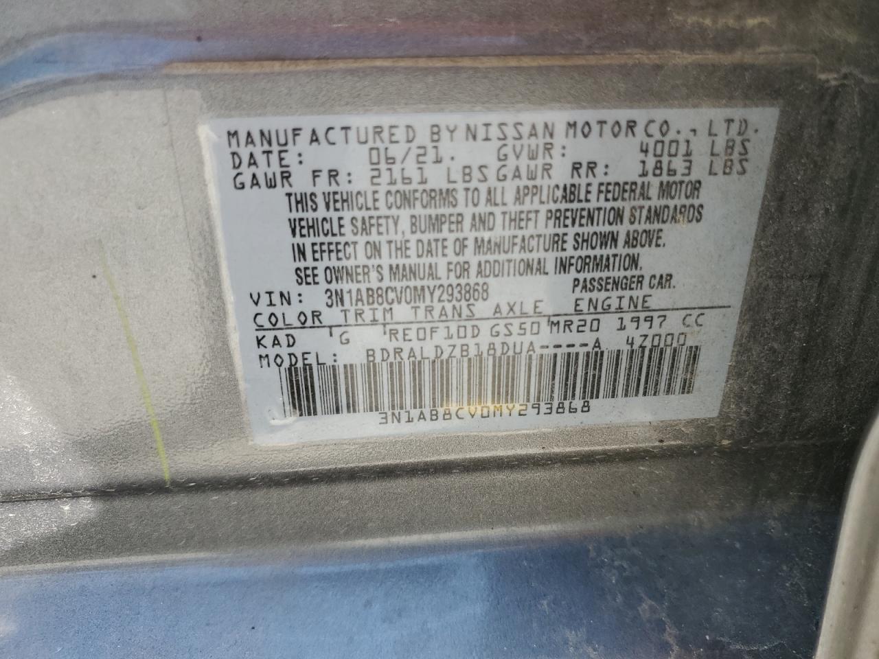 2021 Nissan Sentra Sv VIN: 3N1AB8CV0MY293868 Lot: 57363405