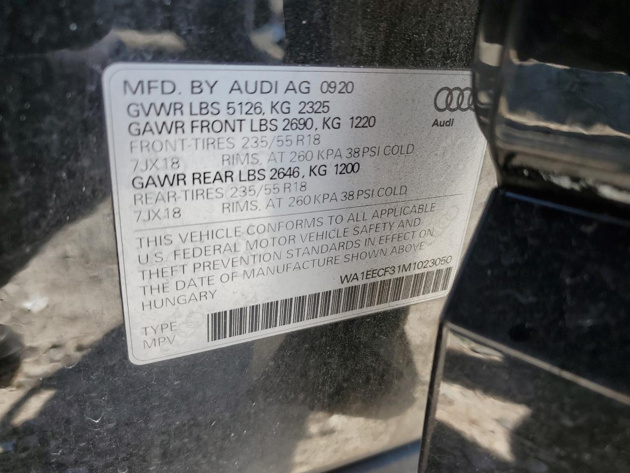 2021 Audi Q3 Premium Plus S Line 45 VIN: WA1EECF31M1023050 Lot: 56173295