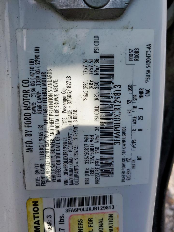 2018 Ford Fusion Se Hybrid VIN: 3FA6P0LUXJR129813 Lot: 54037885
