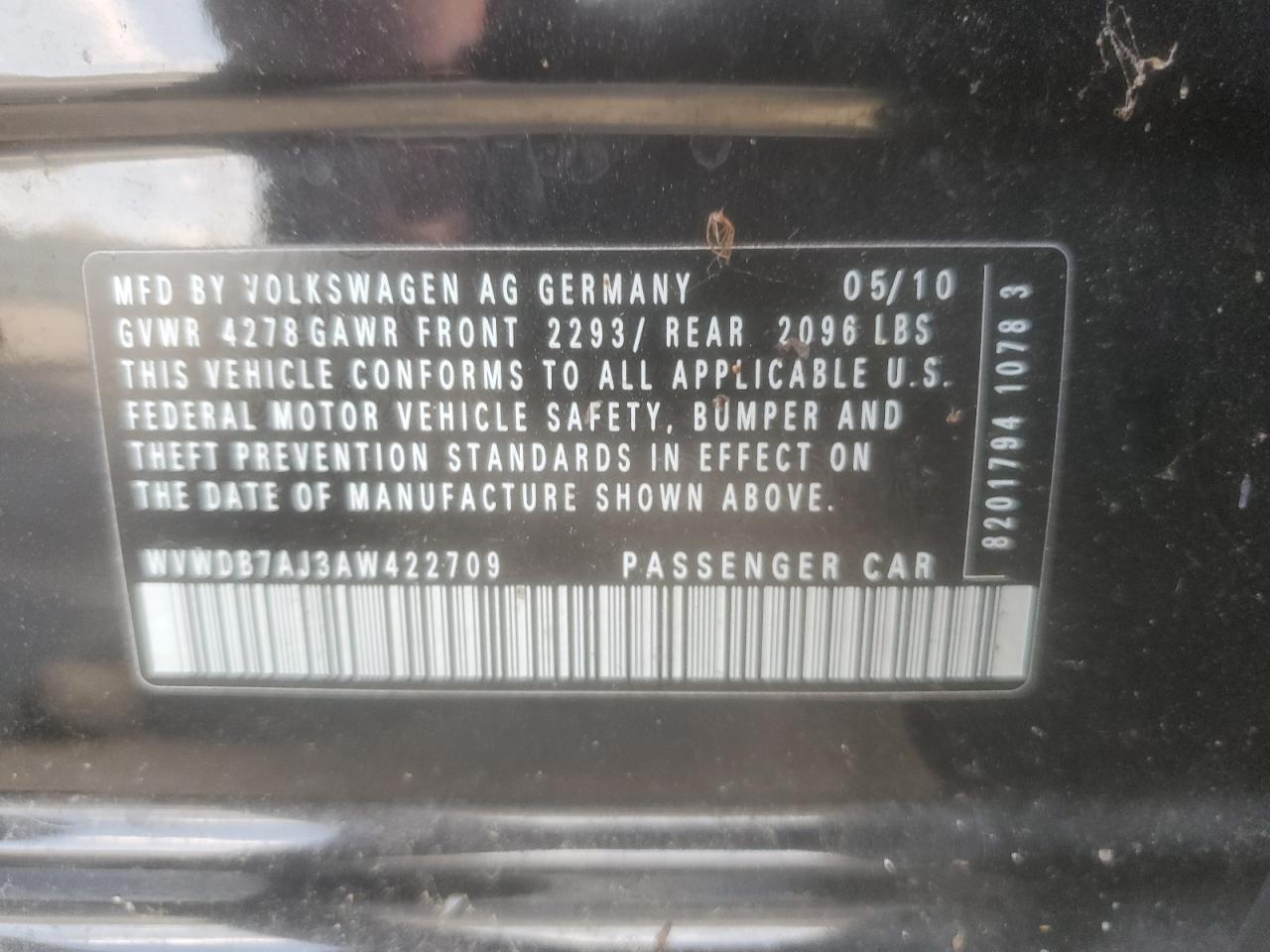 2010 Volkswagen Golf VIN: WVWDB7AJ3AW422709 Lot: 55477875