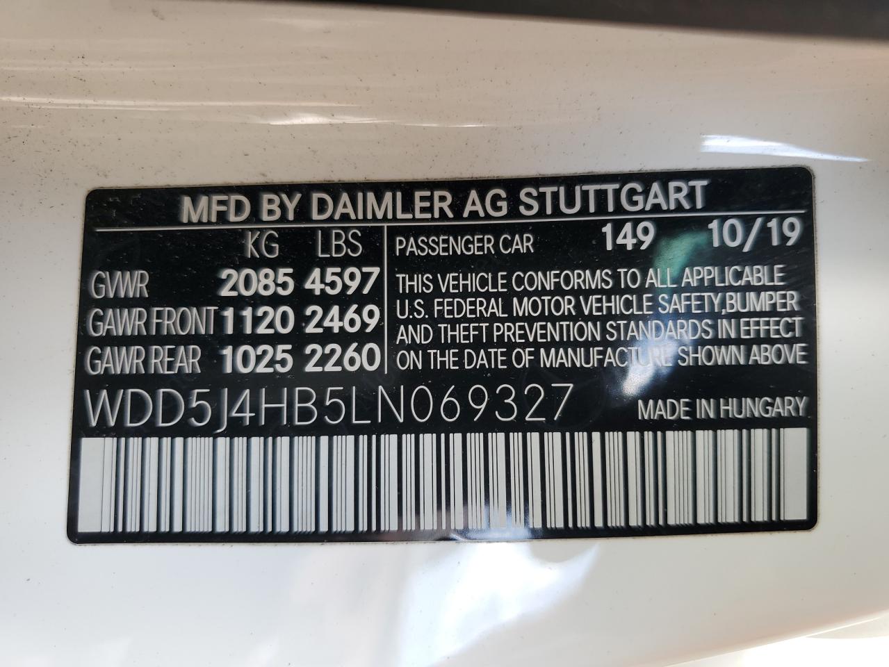 2020 Mercedes-Benz Cla 250 4Matic VIN: WDD5J4HB5LN069327 Lot: 56586125