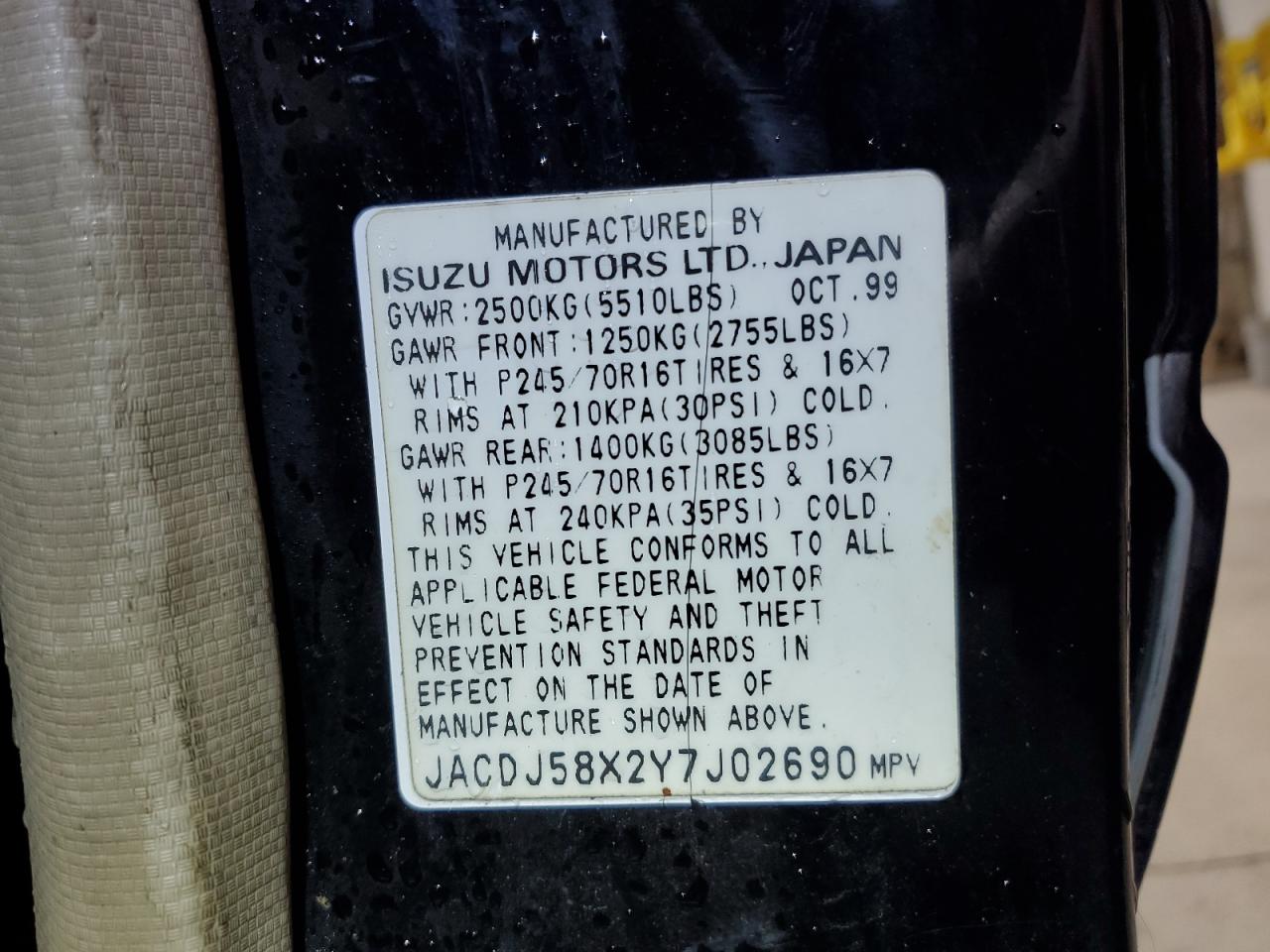2000 Isuzu Trooper S VIN: JACDJ58X2Y7J02690 Lot: 58157615