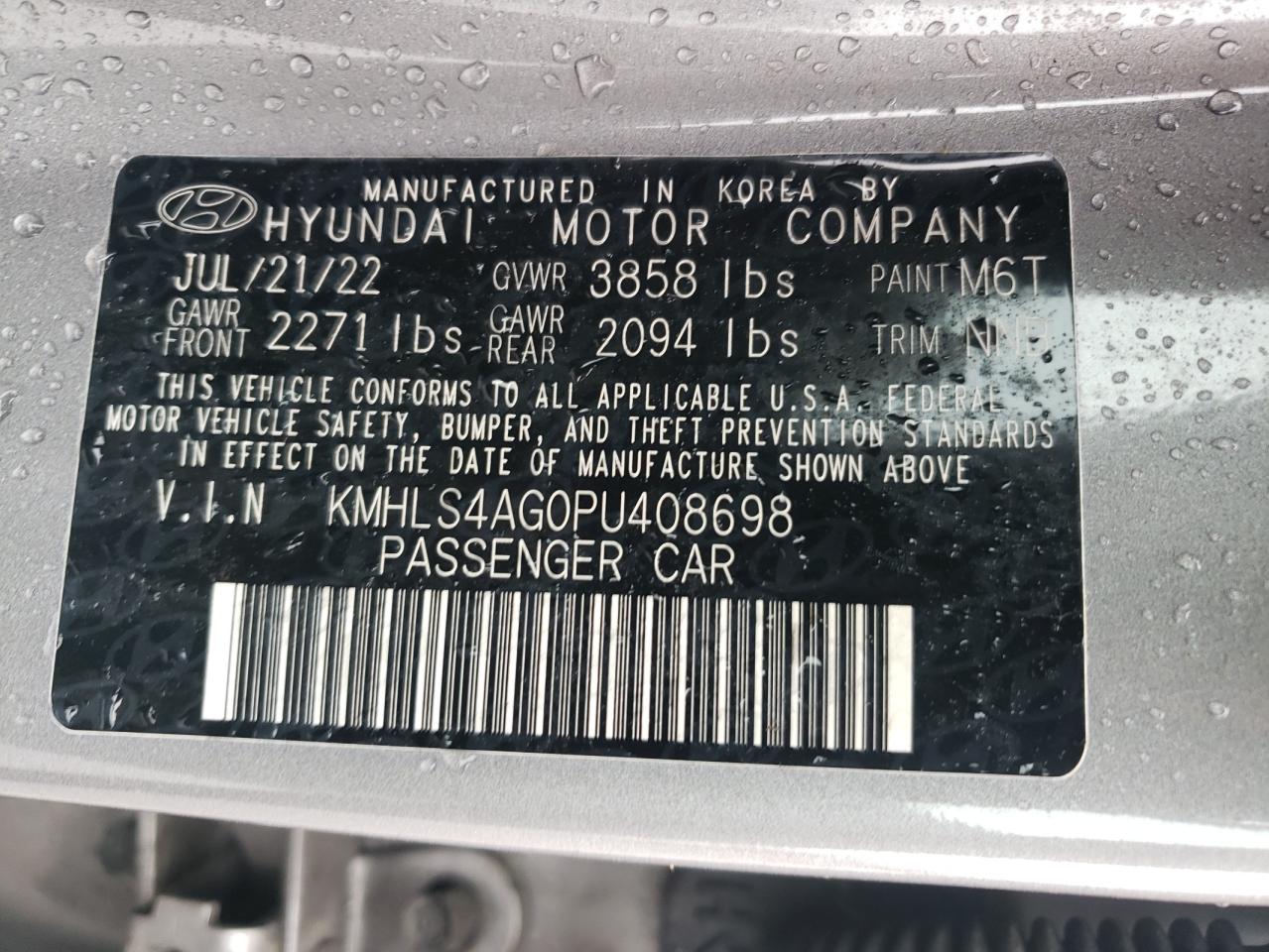 2023 Hyundai Elantra Sel VIN: KMHLS4AG0PU408698 Lot: 58463615