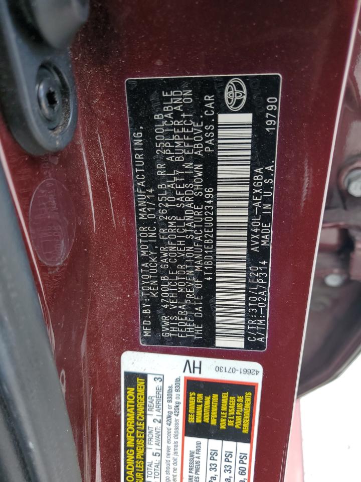 2014 Toyota Avalon Hybrid VIN: 4T1BD1EB2EU023496 Lot: 57023095