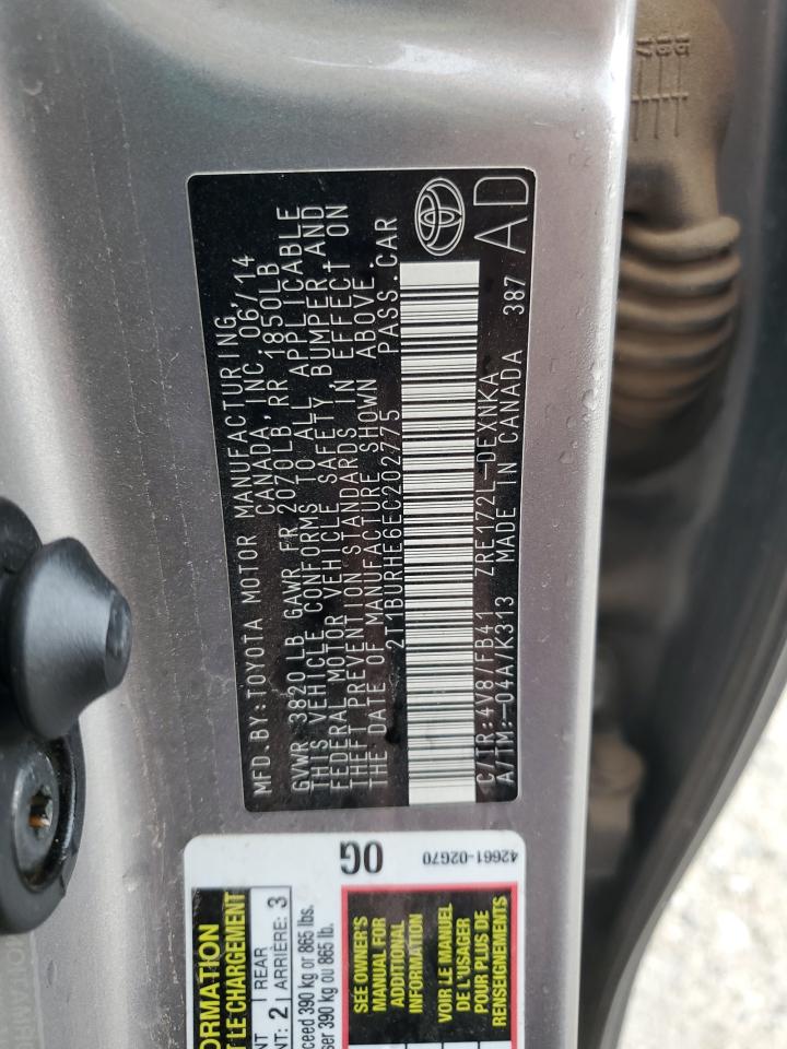 2014 Toyota Corolla L VIN: 2T1BURHE6EC202775 Lot: 55894865