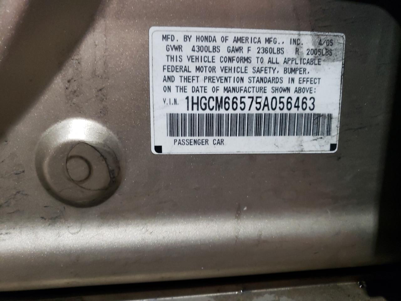 2005 Honda Accord Ex VIN: 1HGCM66575A056463 Lot: 55412715