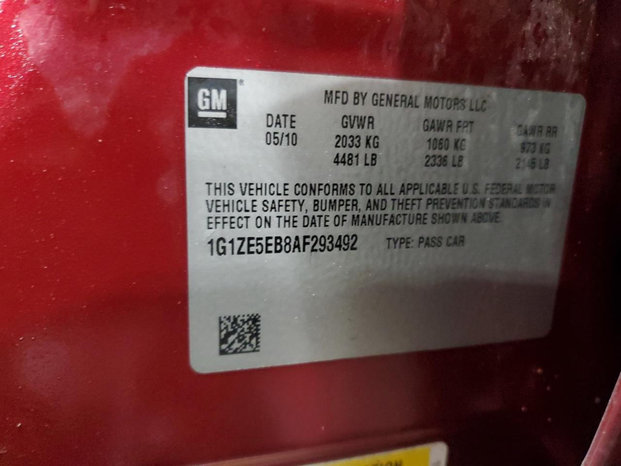 2010 Chevrolet Malibu Ltz VIN: 1G1ZE5EB8AF293492 Lot: 58011075