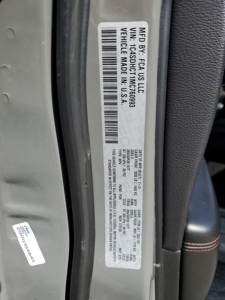 2021 Dodge Durango R/T VIN: 1C4SDHCT1MC760993 Lot: 58380435
