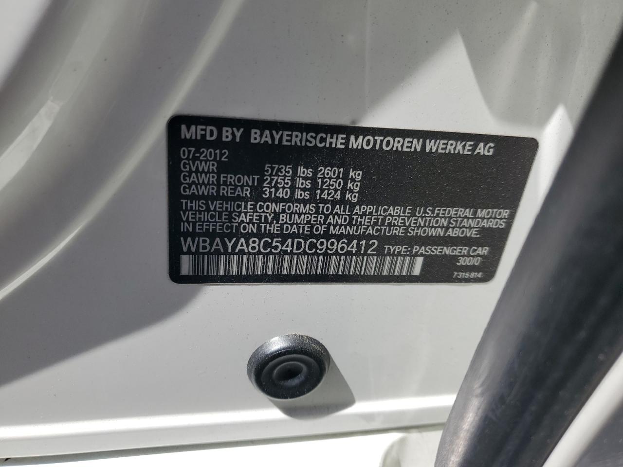 2013 BMW 750 I VIN: WBAYA8C54DC996412 Lot: 56982895