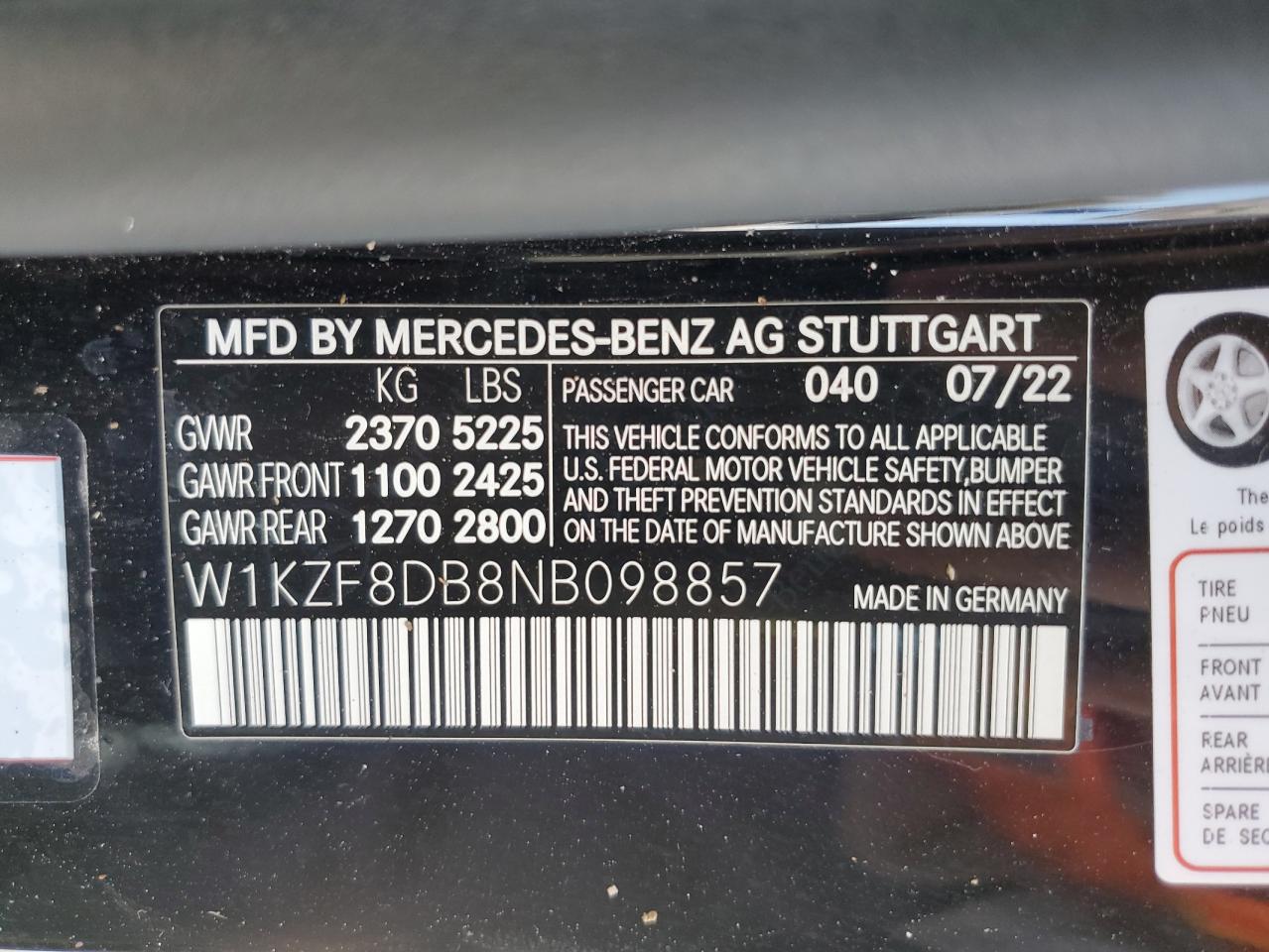 2022 Mercedes-Benz E 350 VIN: W1KZF8DB8NB098857 Lot: 58529745