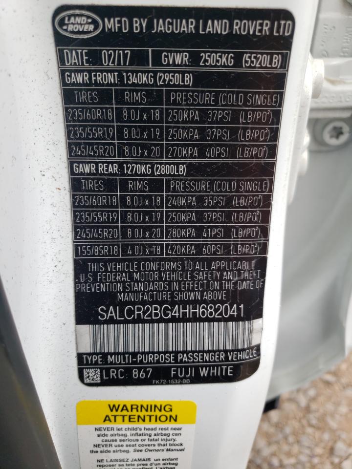 2017 Land Rover Discovery Sport Hse VIN: SALCR2BG4HH682041 Lot: 57038555