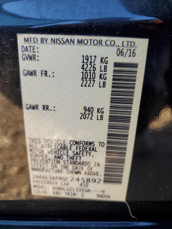 2016 Nissan Altima 2.5 VIN: 1N4AL3AP4GC245892 Lot: 56563785