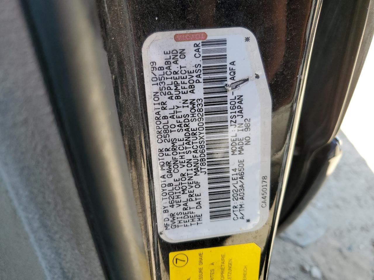 2000 Lexus Gs 300 VIN: JT8BD68SXY0092833 Lot: 56249065