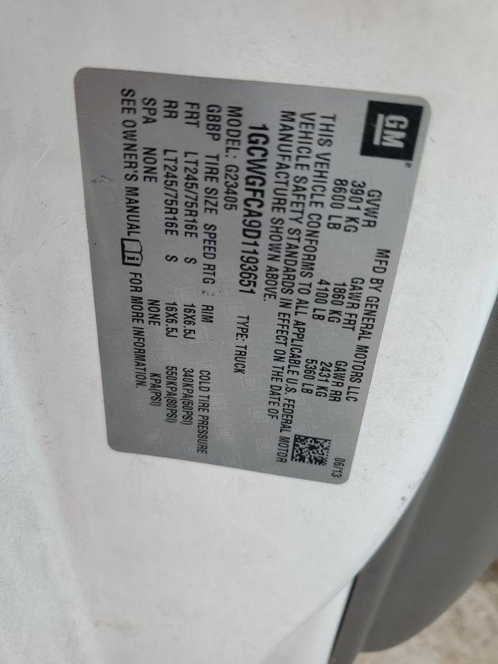 2013 Chevrolet Express G2500 VIN: 1GCWGFCA9D1193651 Lot: 58049285