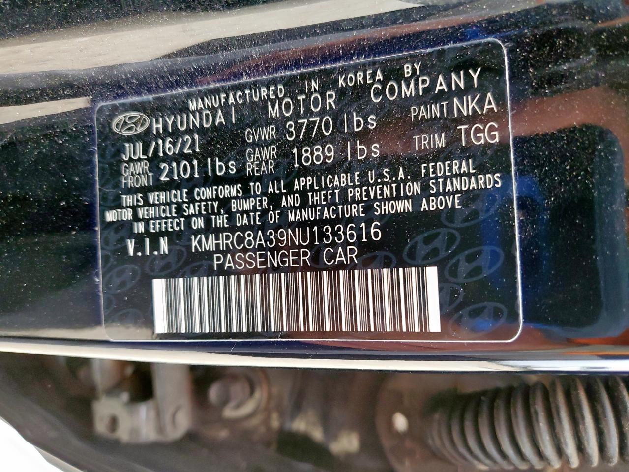 2022 Hyundai Venue Sel VIN: KMHRC8A39NU133616 Lot: 57070405