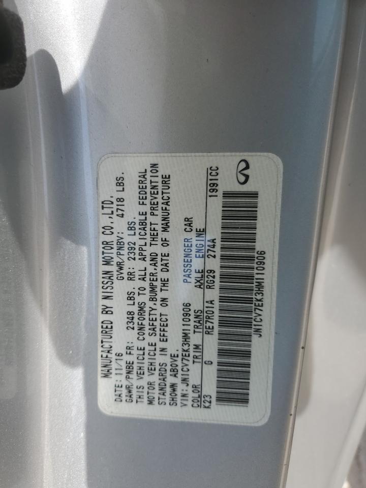 2017 Infiniti Q60 Base VIN: JN1CV7EK3HM110906 Lot: 56838425