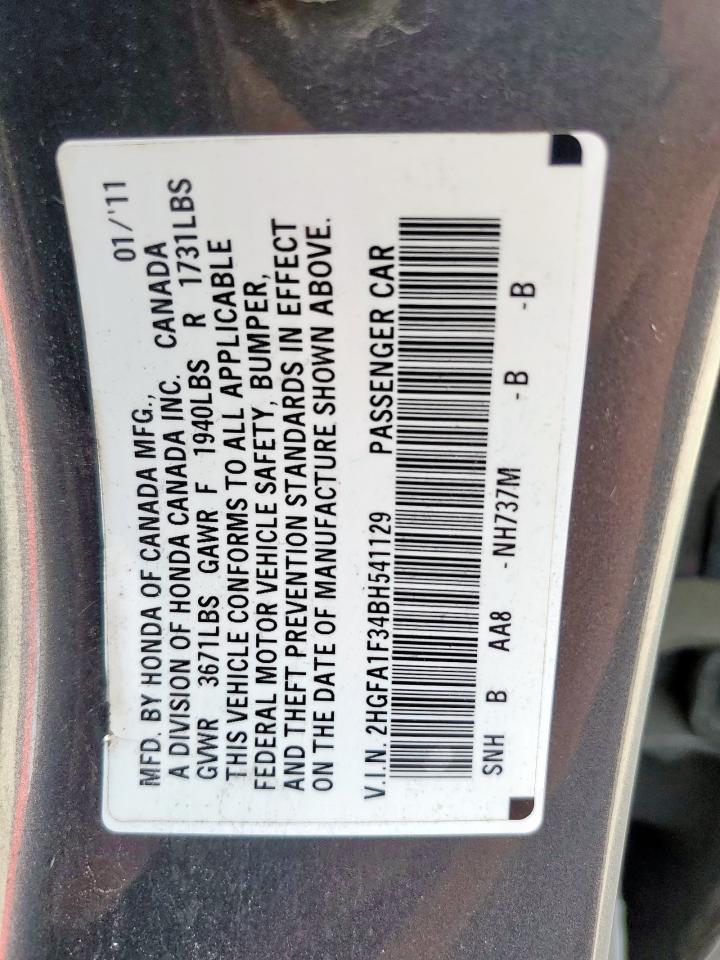 2011 Honda Civic Vp VIN: 2HGFA1F34BH541129 Lot: 56794695