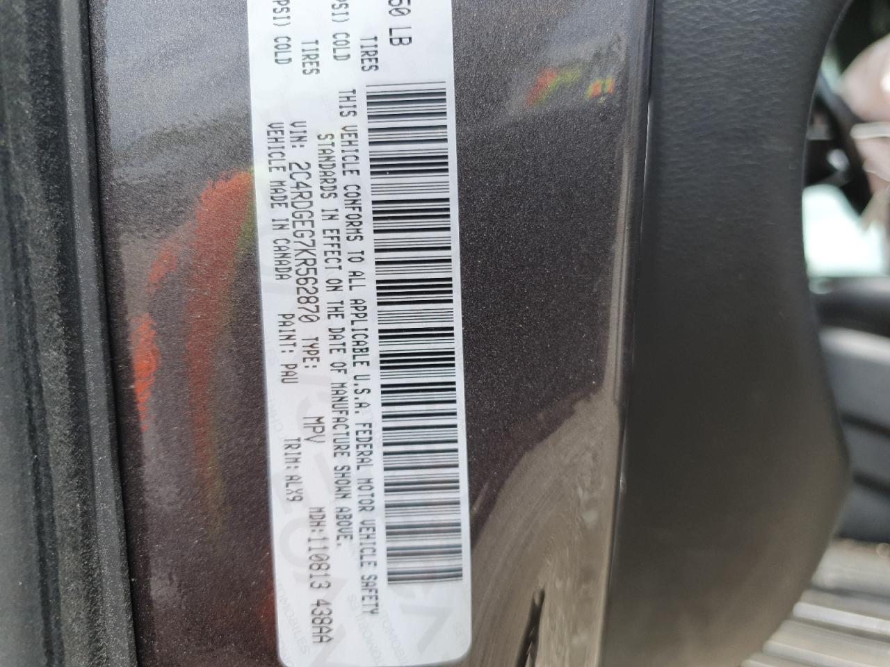 2019 Dodge Grand Caravan Gt VIN: 2C4RDGEG7KR562870 Lot: 57028975