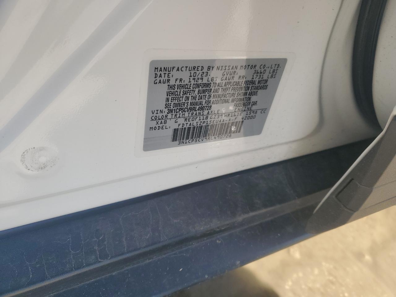 2024 Nissan Kicks Sv VIN: 3N1CP5CV9RL490728 Lot: 56213635