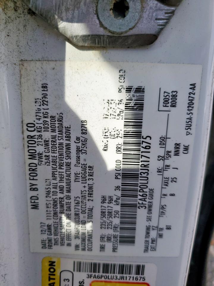 2018 Ford Fusion Se Hybrid VIN: 3FA6P0LU3JR171675 Lot: 54038045