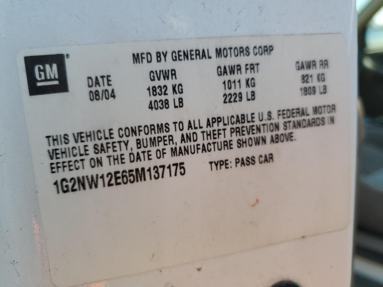 2005 Pontiac Grand Am Gt VIN: 1G2NW12E65M137175 Lot: 56525885