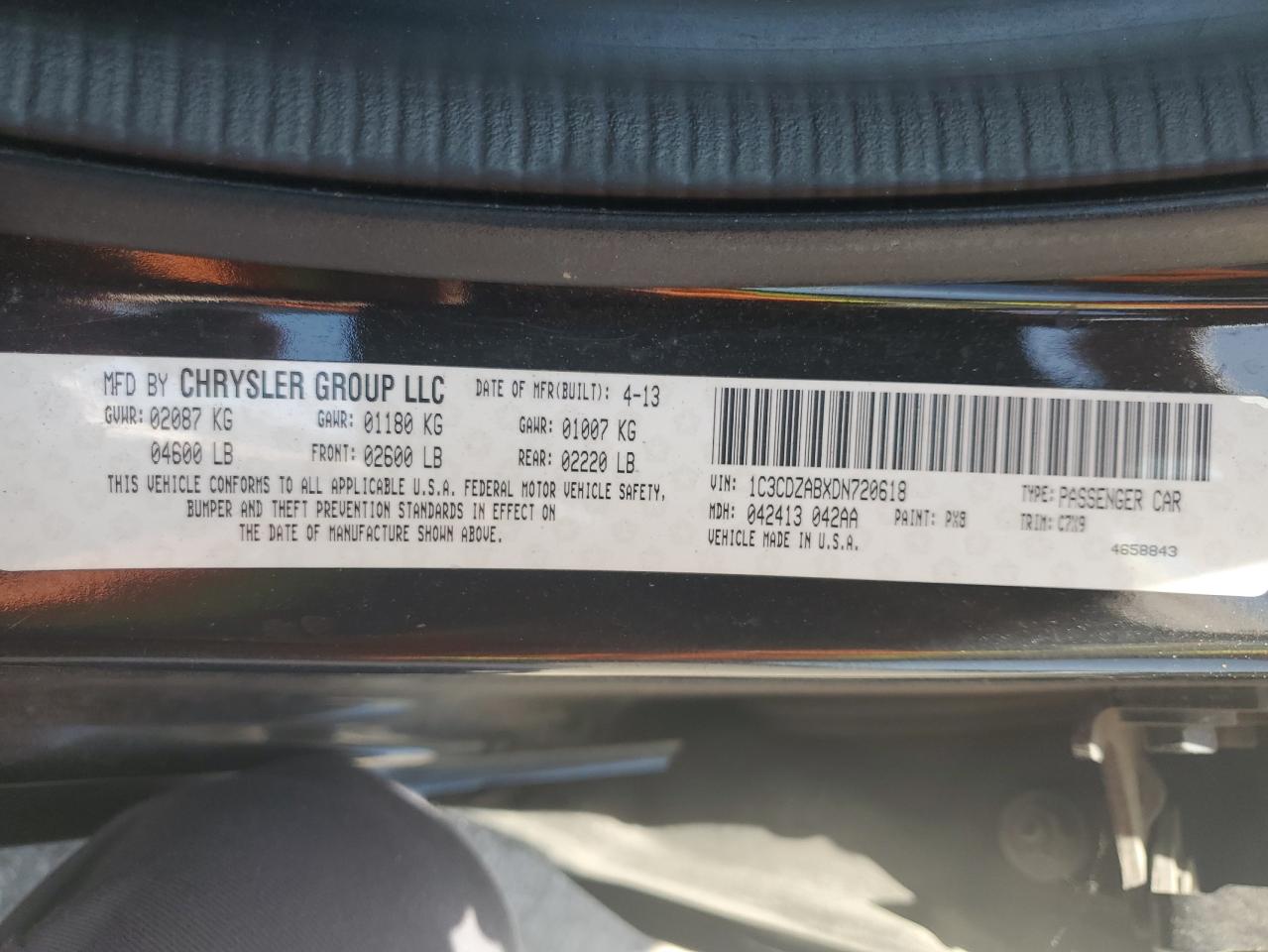 2013 Dodge Avenger Se VIN: 1C3CDZABXDN720618 Lot: 57221455
