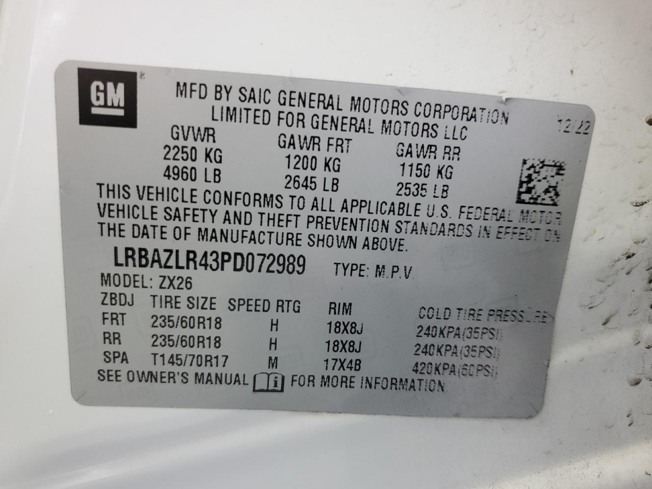 2023 Buick Envision Preferred VIN: LRBAZLR43PD072989 Lot: 55897015