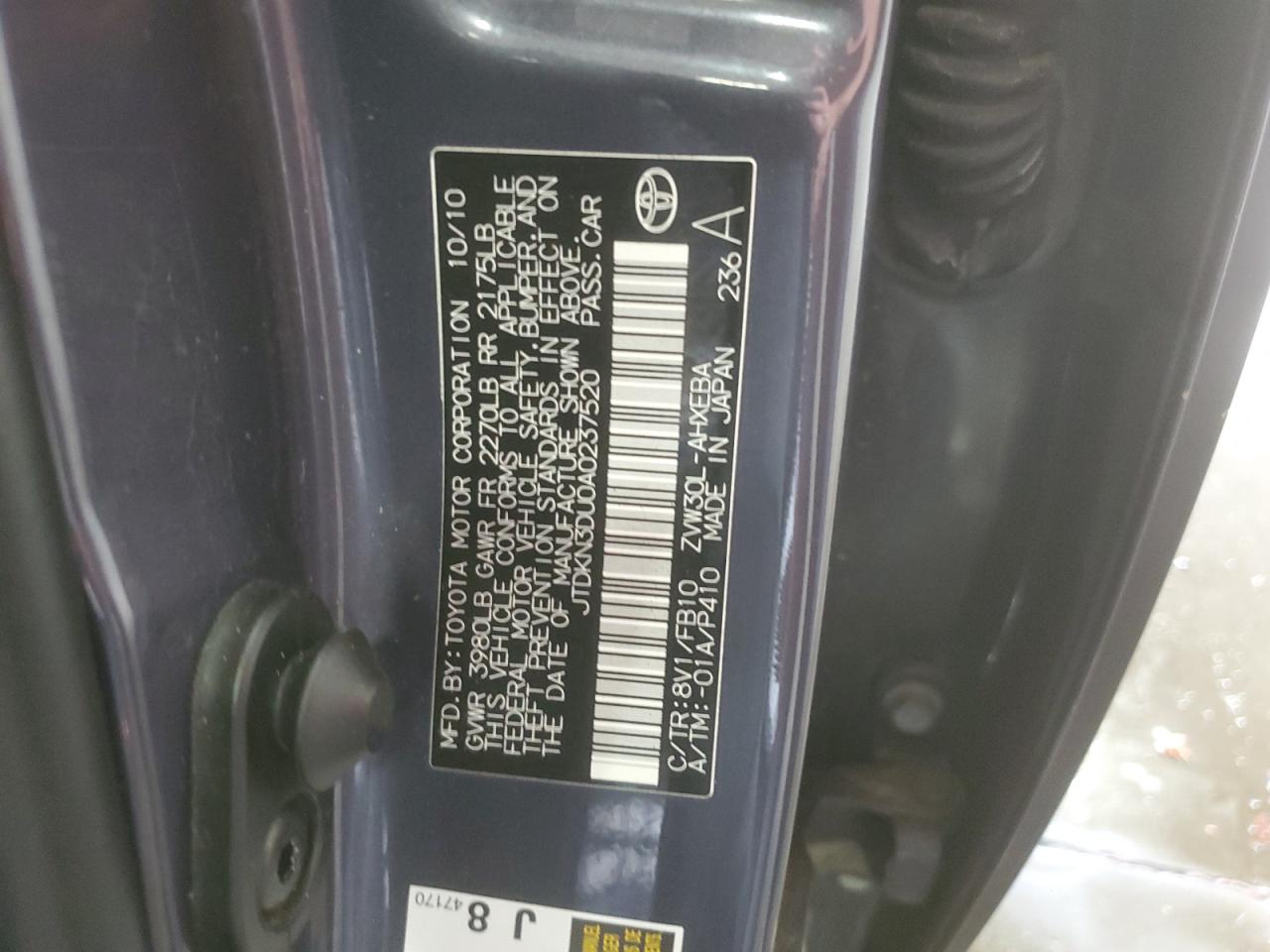 2010 Toyota Prius VIN: JTDKN3DU0A0237520 Lot: 56381205