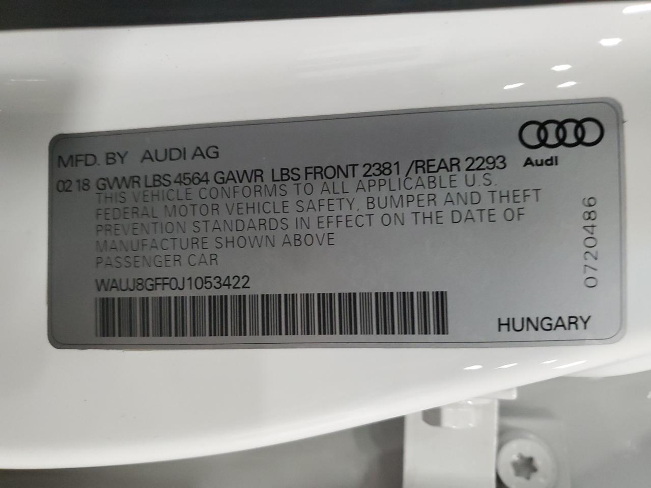 2018 Audi A3 Premium Plus VIN: WAUJ8GFF0J1053422 Lot: 56238335