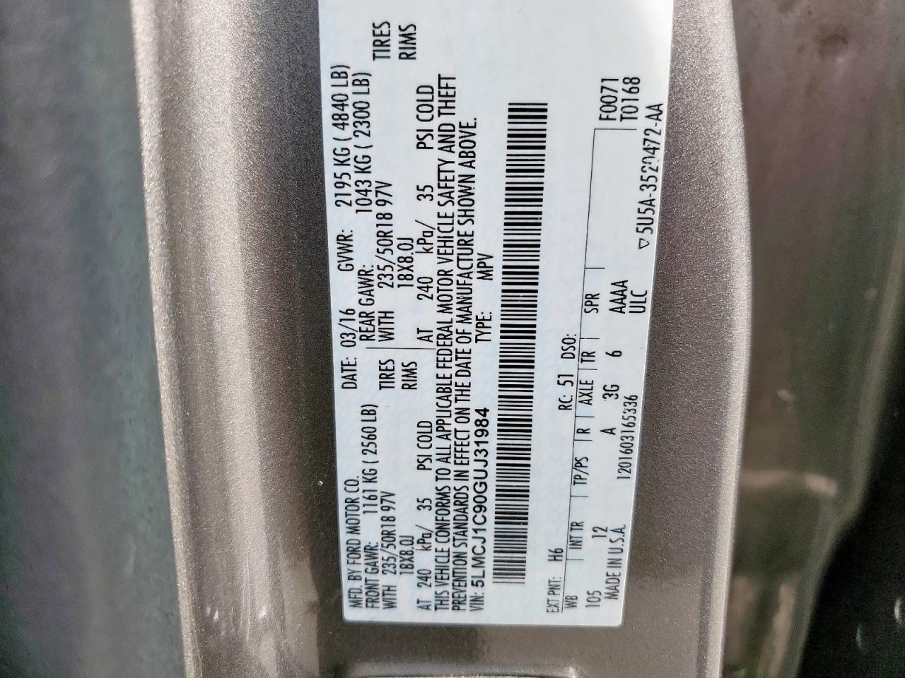 2016 Lincoln Mkc Premiere VIN: 5LMCJ1C90GUJ31984 Lot: 50240875