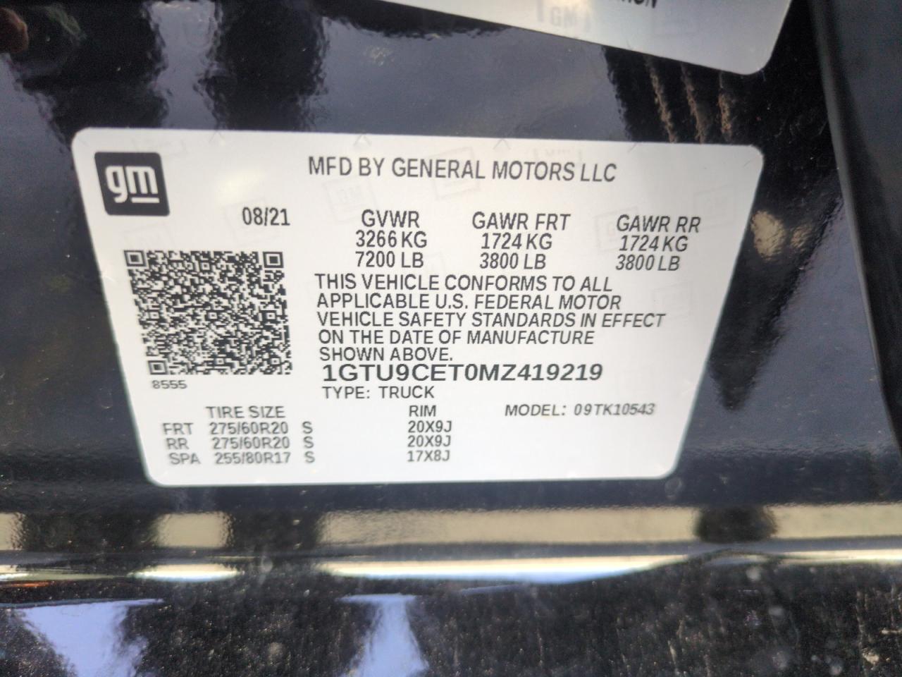 2021 GMC Sierra K1500 Elevation VIN: 1GTU9CET0MZ419219 Lot: 57103975