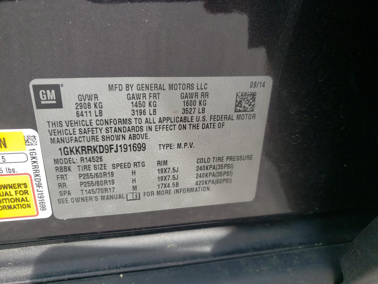 2015 GMC Acadia Slt-1 VIN: 1GKKRRKD9FJ191699 Lot: 56906925