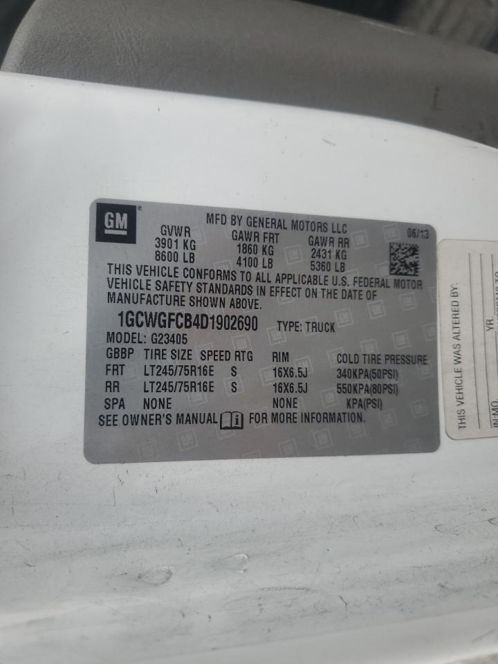 2013 Chevrolet Express G2500 VIN: 1GCWGFCB4D1902690 Lot: 54370875