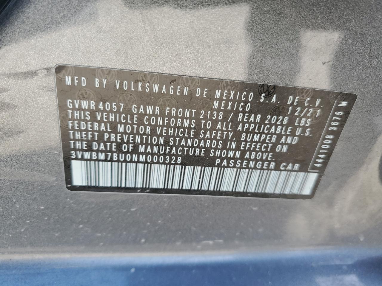 2022 Volkswagen Jetta Sport VIN: 3VWBM7BU0NM000328 Lot: 56911975