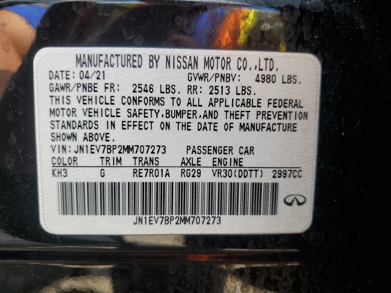 2021 Infiniti Q50 Luxe VIN: JN1EV7BP2MM707273 Lot: 59233885