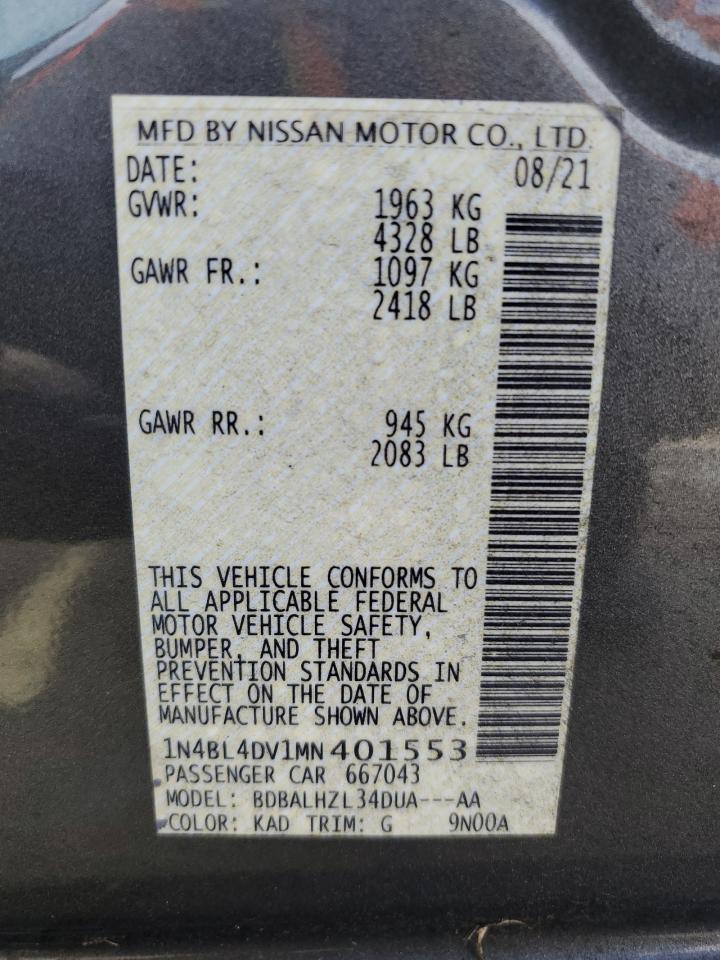 2021 Nissan Altima Sv VIN: 1N4BL4DV1MN401553 Lot: 56403595