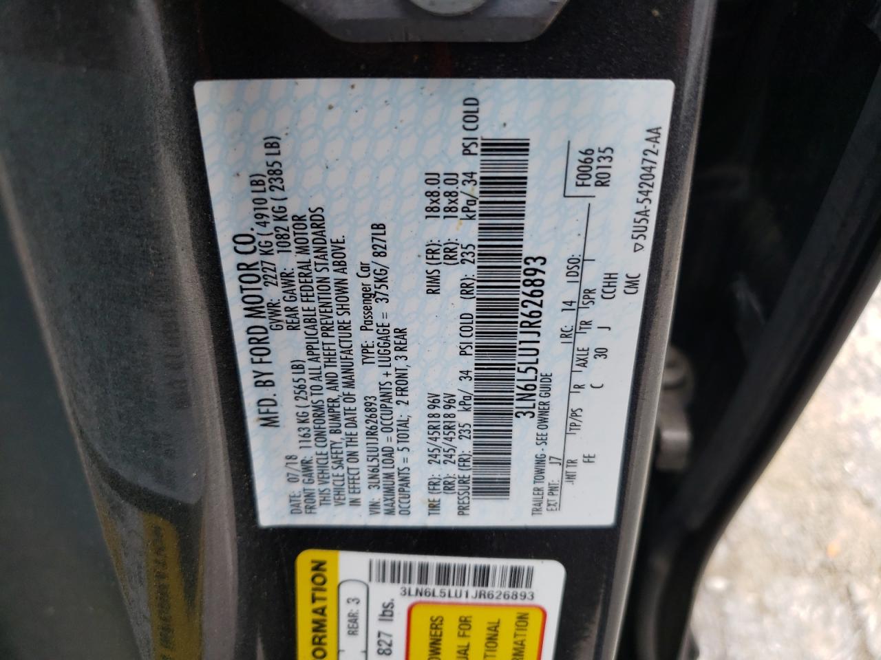2018 Lincoln Mkz Hybrid Select VIN: 3LN6L5LU1JR626893 Lot: 56979035