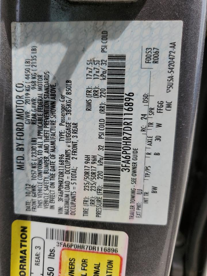 2013 Ford Fusion Se VIN: 3FA6P0HR7DR116896 Lot: 58056785
