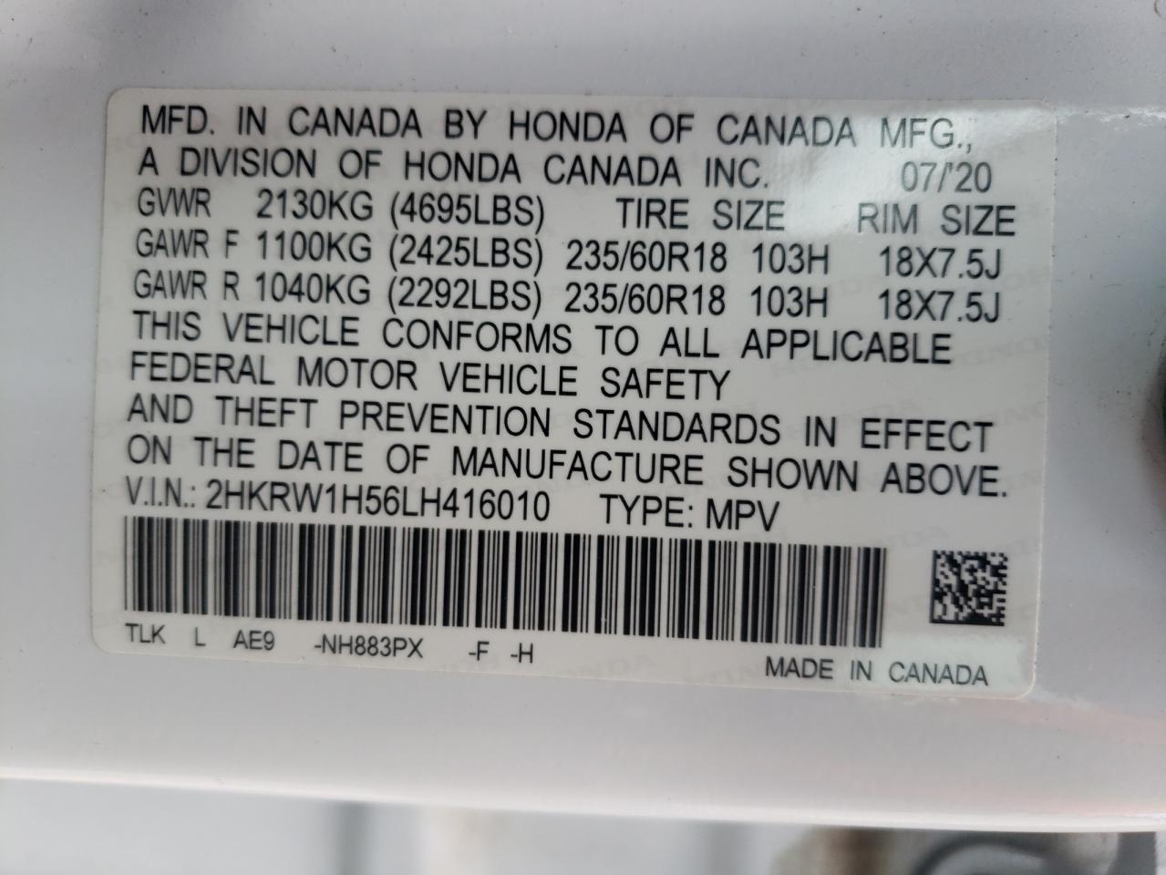 2020 Honda Cr-V Ex VIN: 2HKRW1H56LH416010 Lot: 57068355